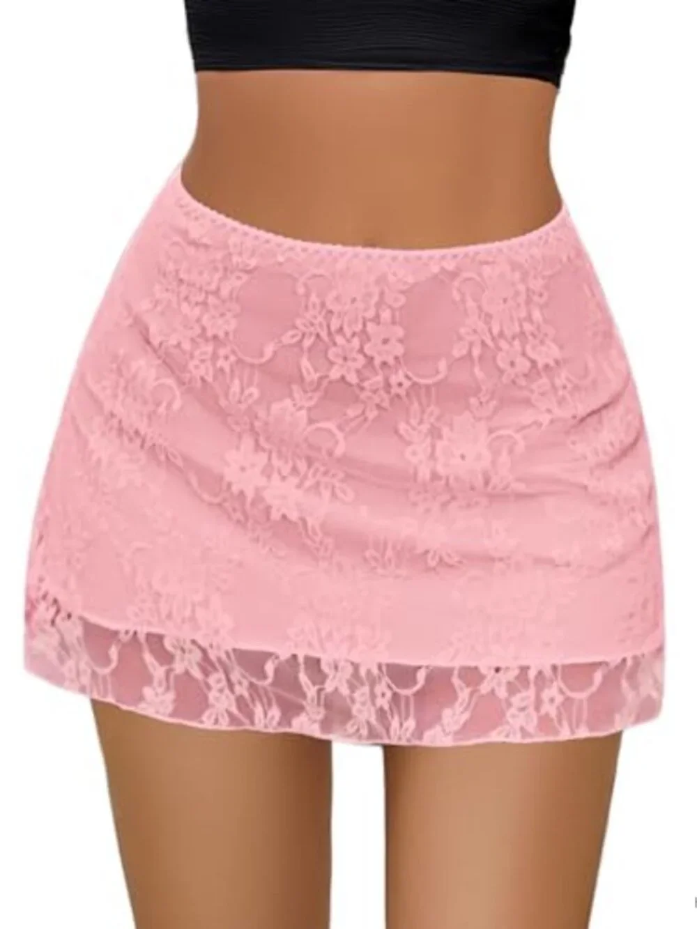 Lace Trim Y2K Mini Skirt Bodycon Layered Slip Skirt Elastic Waistband